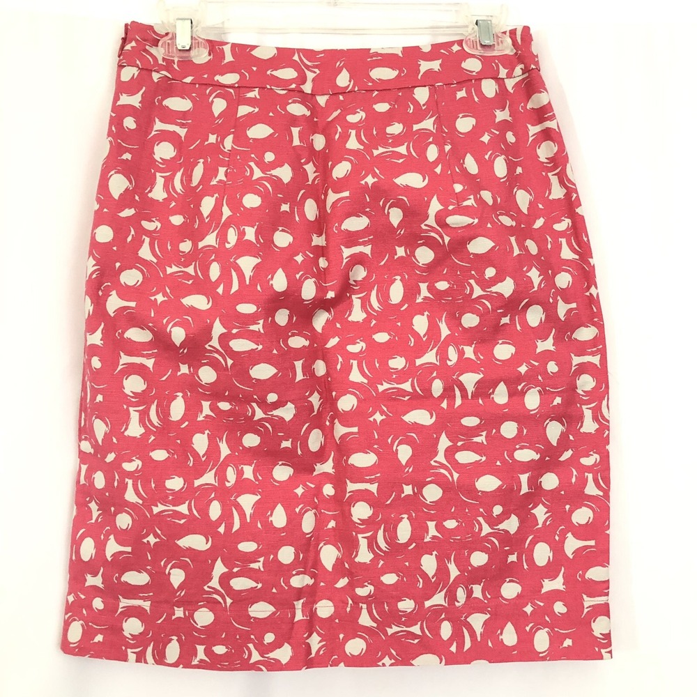 Boden Skirt Straight Pink White Lined Pockets Pleated Knee Size 10 EUC J23